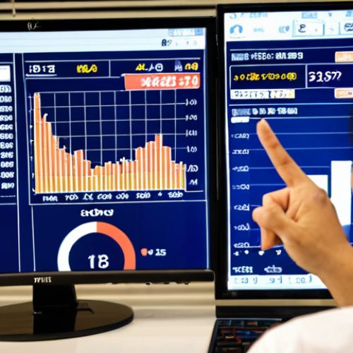 **

A brightly lit, modern Thai office filled with people analyzing financial statements (งบการเงิน). Close-up shot of a person pointing to a P/E Ratio (P/E Ratio) on a screen. Soft focus background showing charts and graphs. Thai baht (฿) symbols subtly incorporated into the design. The overall feeling is professional and analytical.

**