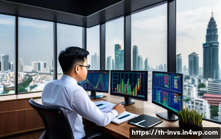 가치 투자 실전 팁  신뢰할 수 있는 데이터 소스 - A detailed digital illustration of a professional Thai investor analyzing stock market data on multi...
