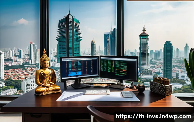 가치 투자와 기업 분석의 연관성 - A detailed financial analyst’s workspace scene in a modern Thai office, showing a professional revie...