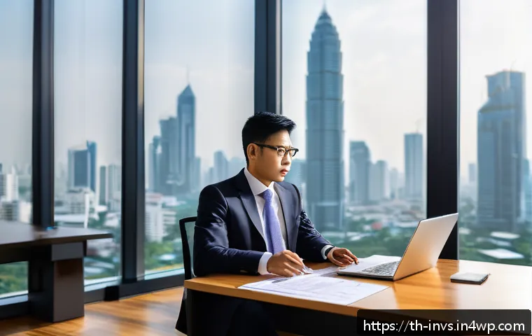 가치 투자의 역사와 주요 인물 - A professional Thai investor sitting at a modern office desk filled with financial documents and a l...